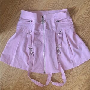 Killstar Pink Zipper Skirt with Straps